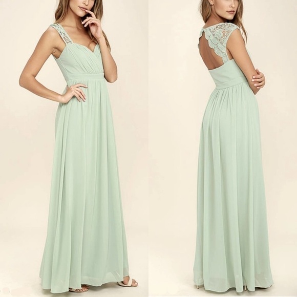 Lulu’s Novela Mint Green Crochet Lace Sweetheart Bodice Cutout Back Maxi Dress - Picture 1 of 10